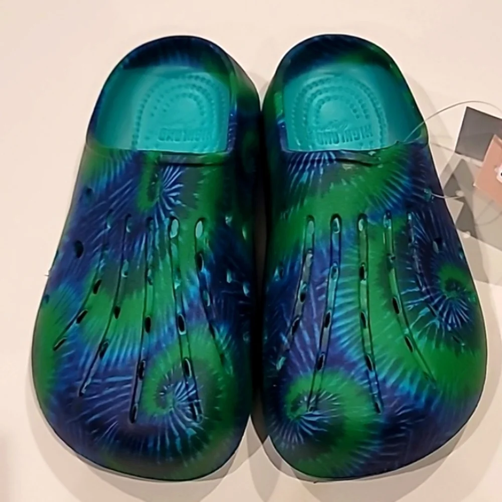 Highland Original Young Boy Tie Dye Rubber Clogs Green Blue 11 - Picture 3 of 7